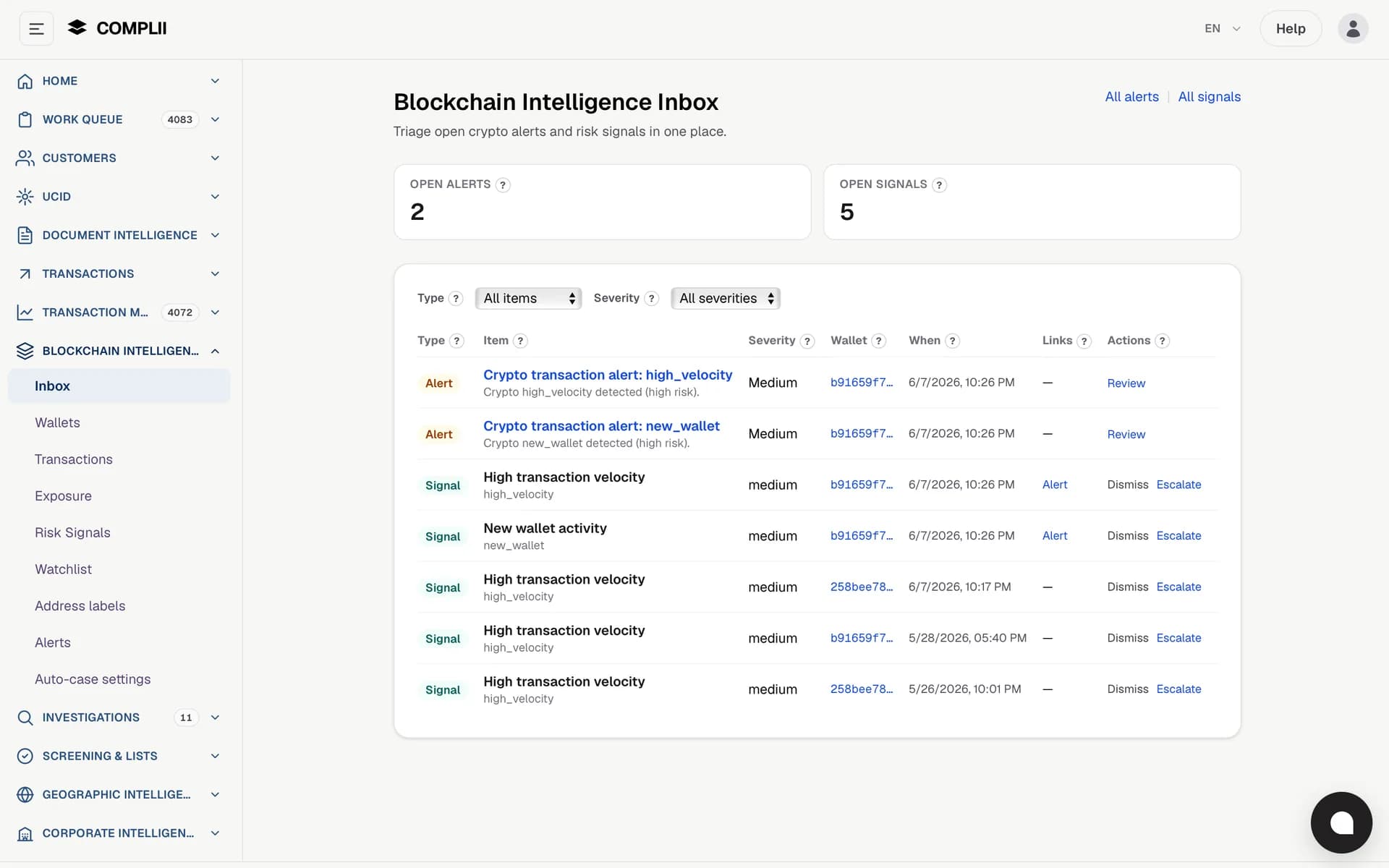Complii Blockchain Intelligence module