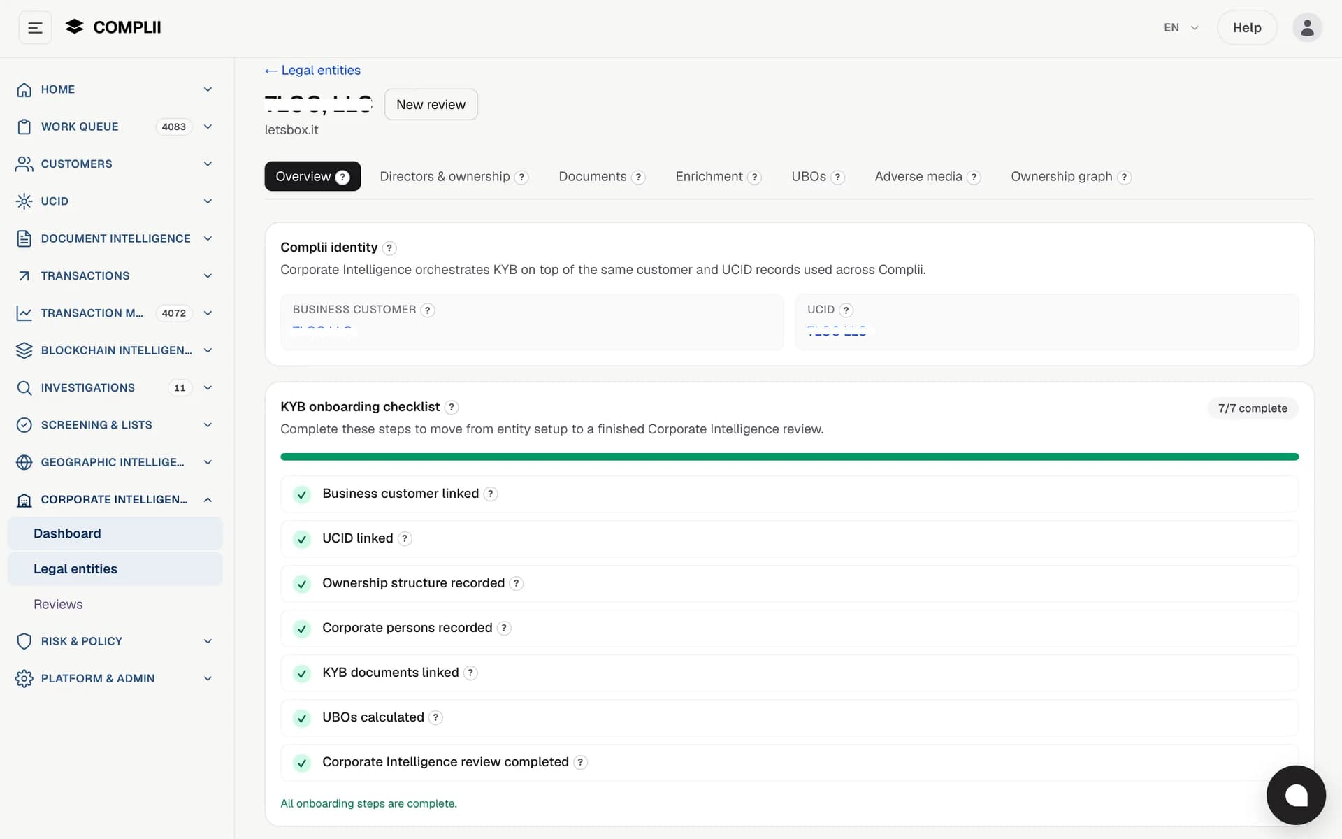 Complii Corporate Intelligence module